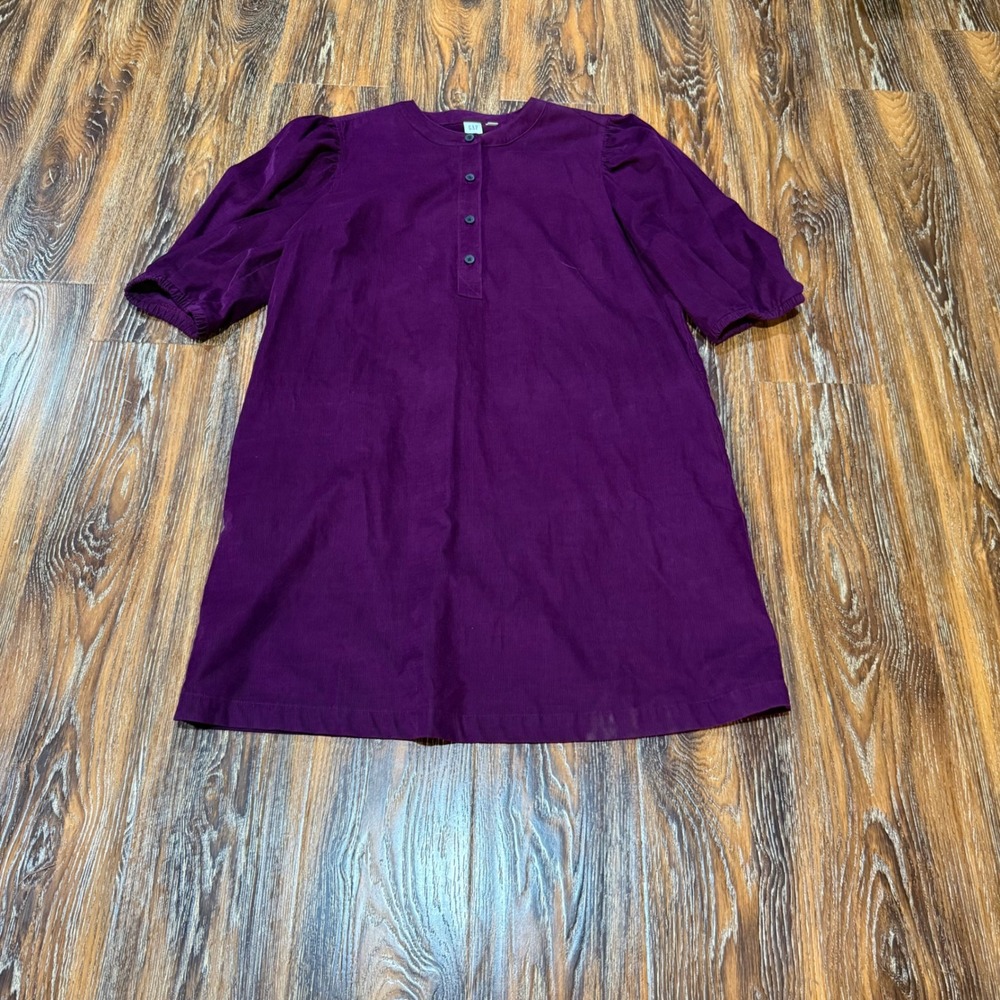 GAP Womens Purple Corduroy Puff Sleeve Button Front Shift Mini Dress Size L